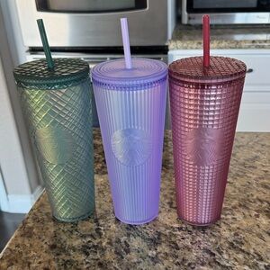 Set of Three Starbucks Textured Tumblers with Straws